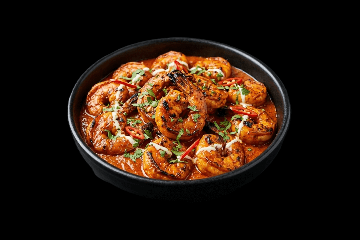 Tandoori King Prawn Balti — Balti cuisine uses its own distinctive range of spices with focus on fresh coriander and methi in