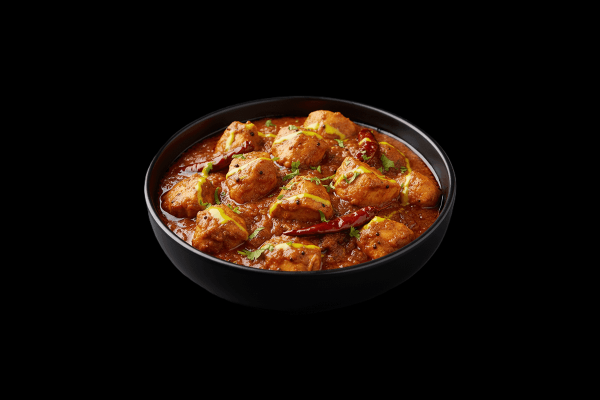 Achari Gosht — Medium hot cooked with pickle paste, capsicum, tomatoes & spices, GB Canteen Bushey