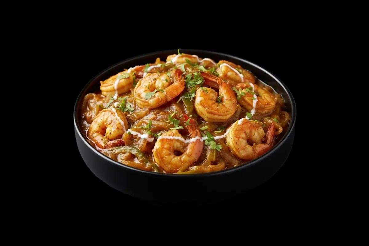 Prawn Dopiaza — With diced onions in medium sauce, GB Canteen Buckhurst Hill