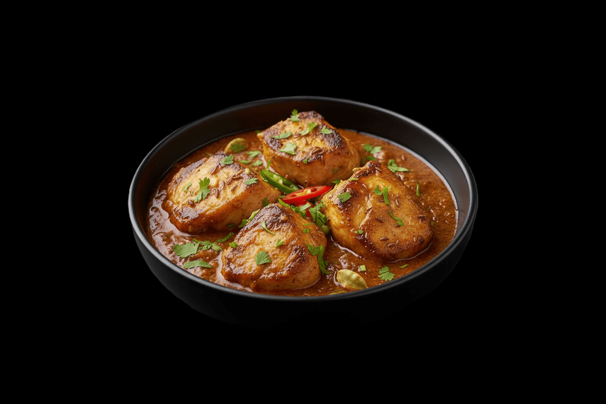 Fish Jalfrezi — Bengali fish, GB Canteen Bushey