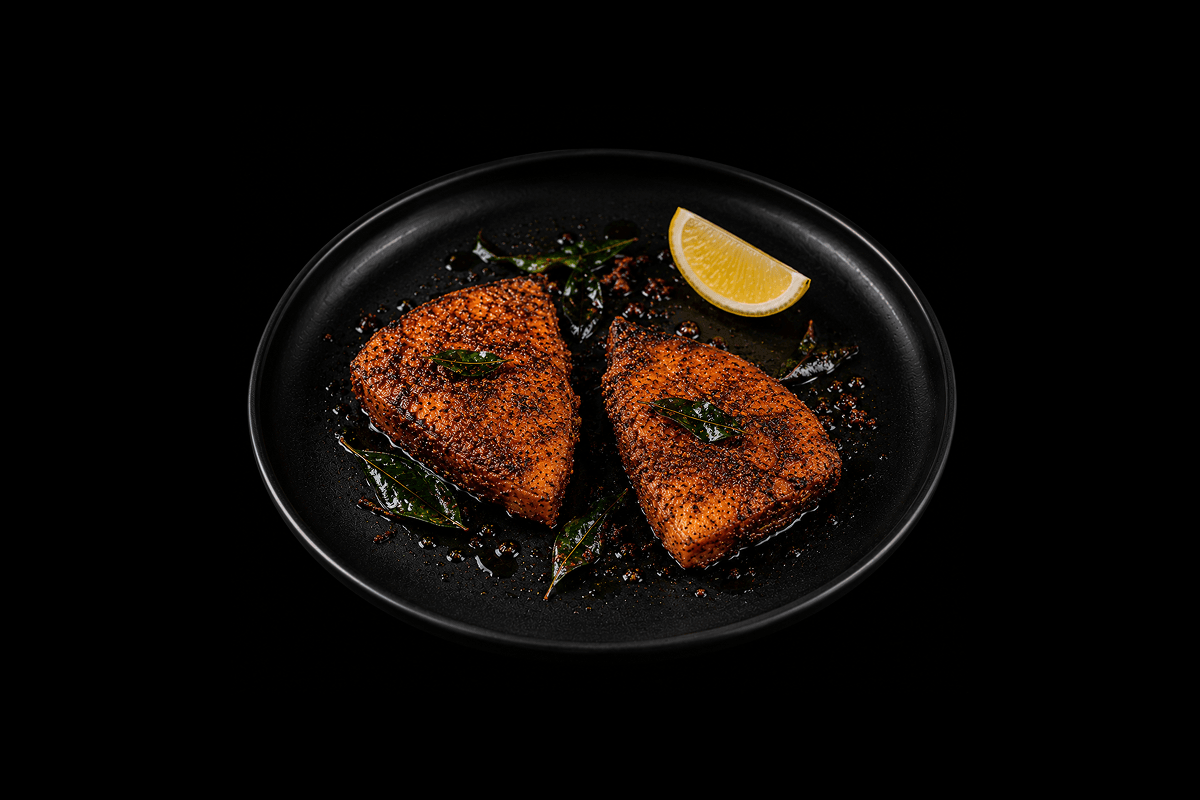 Boro Machli Ki Bhuna — Barbecued fish cooked with medium hot spices, served in a special thick sauce, GB Canteen Kensal Rise