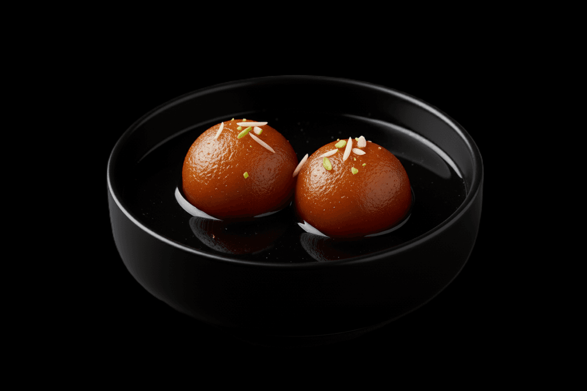 Gulab Jamun — Soft round dumplings made with milk powder, soaked in sweet sugar syrup, GB Canteen Basingstoke