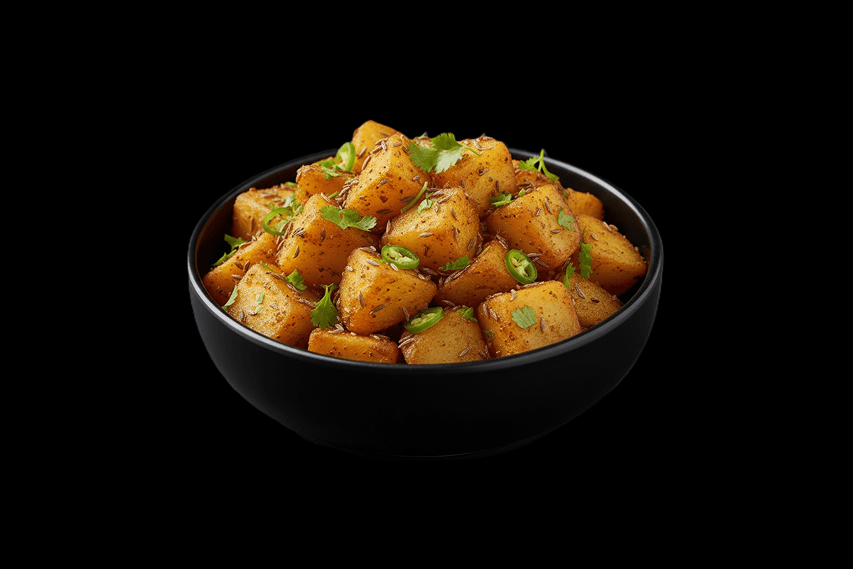 Jeera Aloo — Potatoes tempered with cumin, mustard seeds and dry red chillies, GB Canteen Basingstoke
