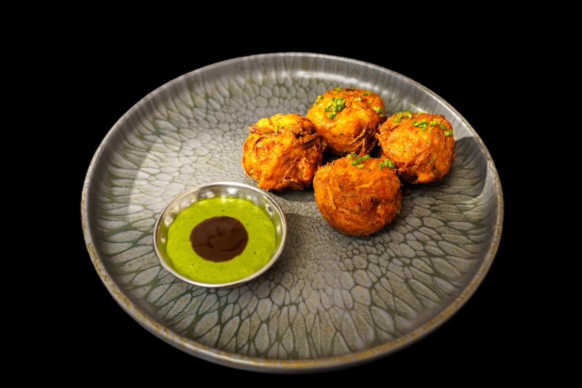 Onion Pakora — Crunchy snack made with finely sliced onions and herbs, GB Canteen Basingstoke