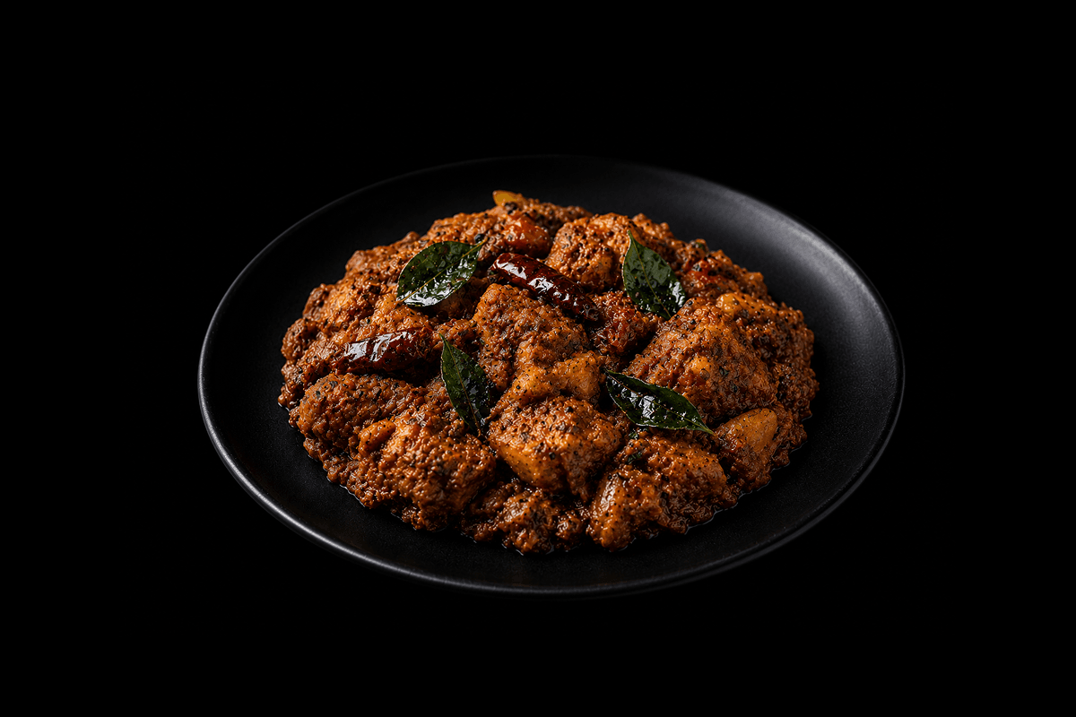 South Special Chettinad — Classic dish prepared with black pepper, curry leaves, red chillies and a touch of coconut milk, GB