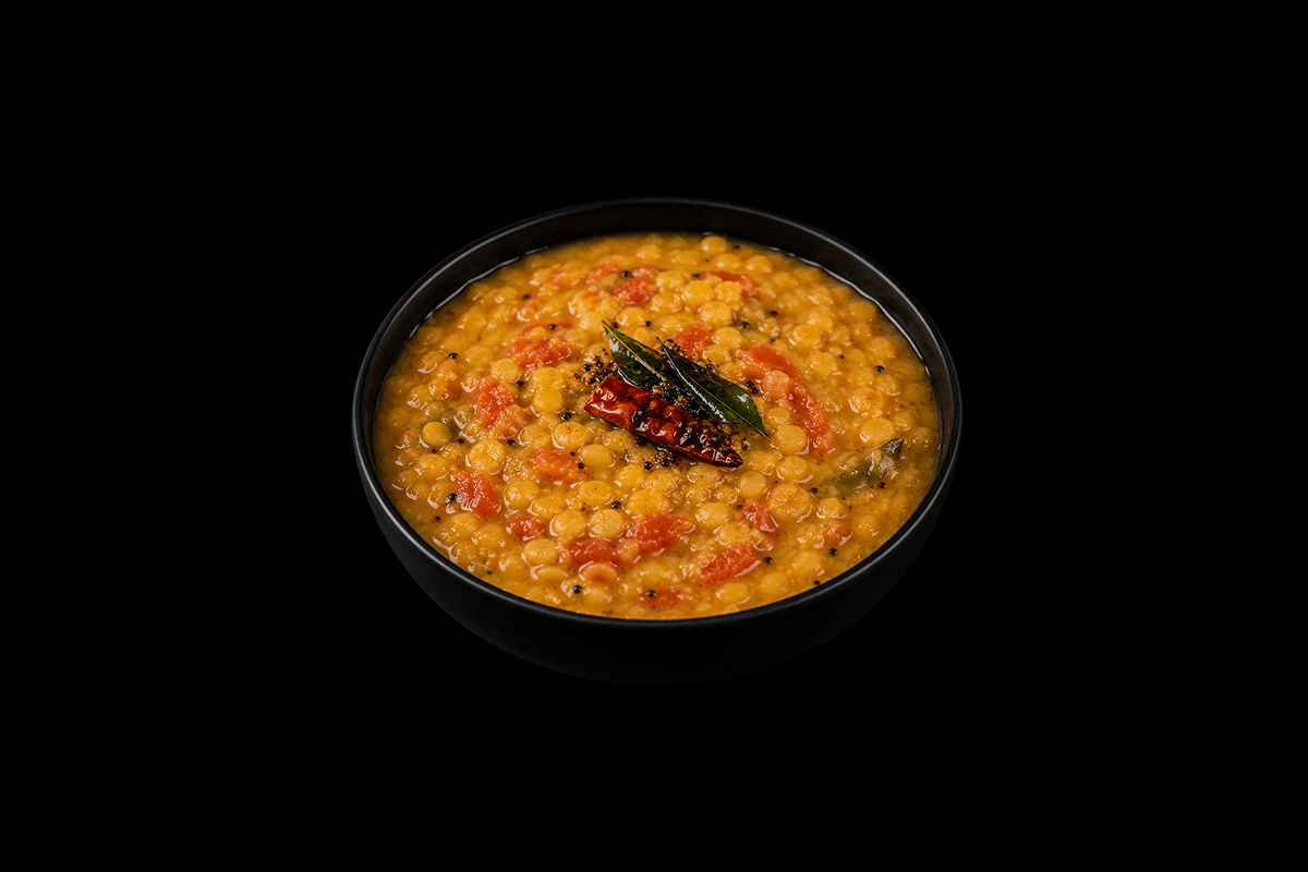 Tomato Pappu — Home-style yellow lentils cooked with tomatoes, mustard seeds and curry leaves, GB Canteen Basingstoke
