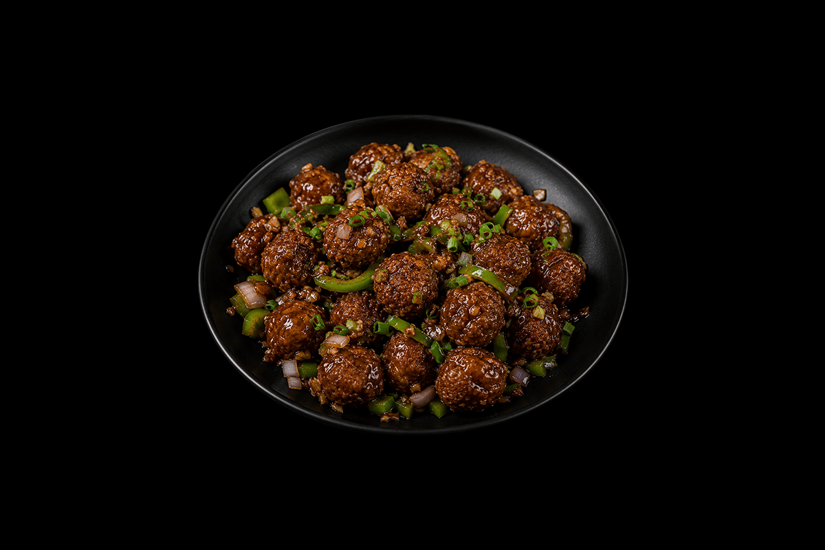 Veg Manchurian Dry — Golden-fried vegetable dumplings tossed with a spicy Manchurian sauce, GB Canteen Basingstoke