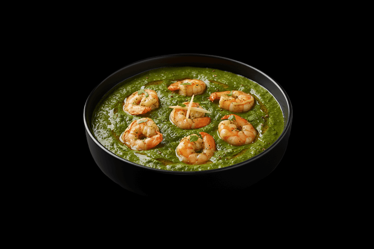 Prawn Sali — Medium spiced prawns topped with crispy potatoes, GB Canteen Wanstead