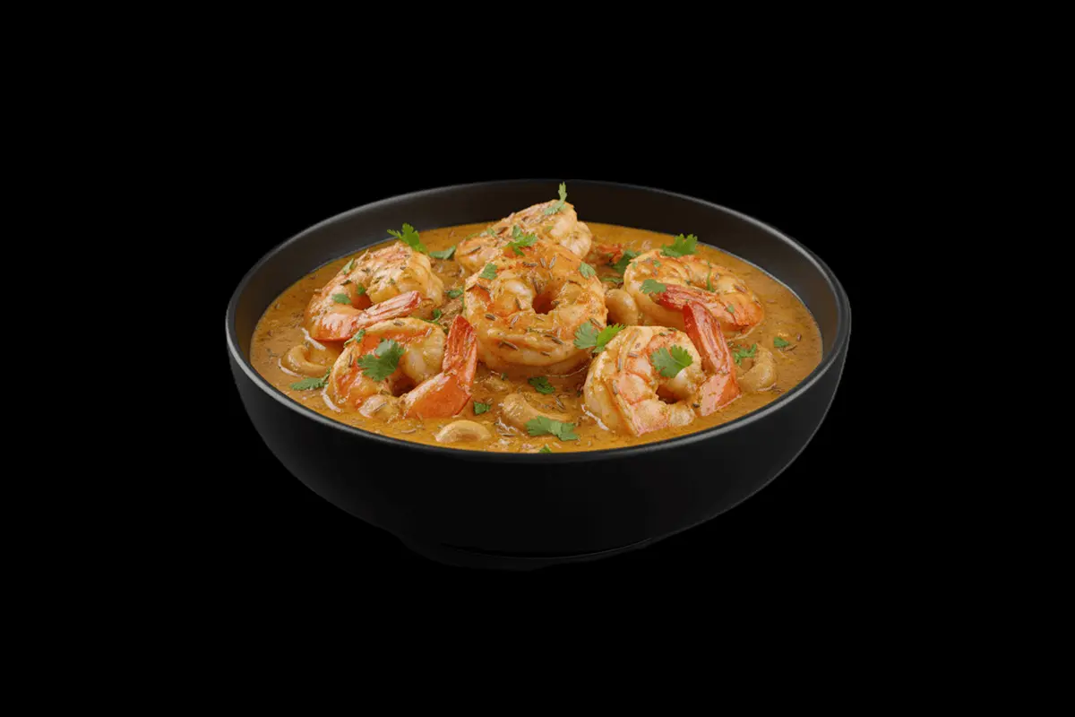 Balichao - King Prawn — A Goan favourite, cooked in a spicy Madras-heat Balichao sauce with fresh chillies, GB Canteen Liss