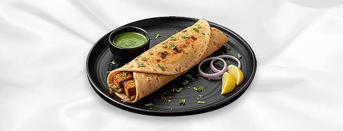 Paneer Tikka Wrap — Chunks of paneer, marinated in tandoor spices and grilled, GB Canteen St Albans Indian