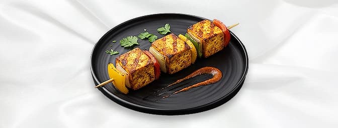 Paneer Shashlik — Skewered cottage cheese with spices and vegetables, GB Canteen Buckhurst Hill