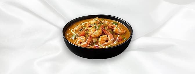 Tiger Prawn Vindaloo — Tiger prawns cooked with red chillies, garam masala and garlic. This is a very hot curry, GB Canteen H