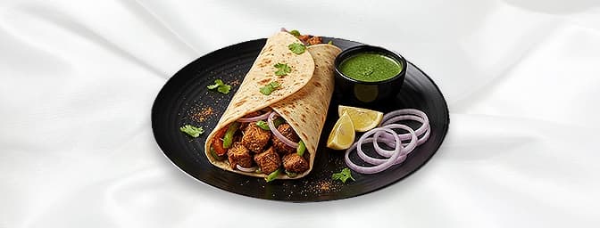 Soya Chaap Tikka Wrap — Plant based vegan style tikka marinated in ginger, garlic, and spices, GB Canteen St Albans Indian