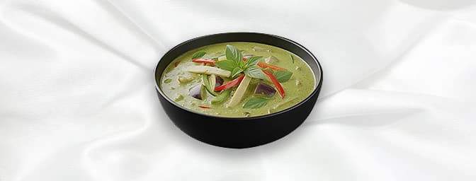 Green Curry — Thai Green curry with coconut milk, Thai aubergines and kaffir lime leaves served with, GB Canteen Newington