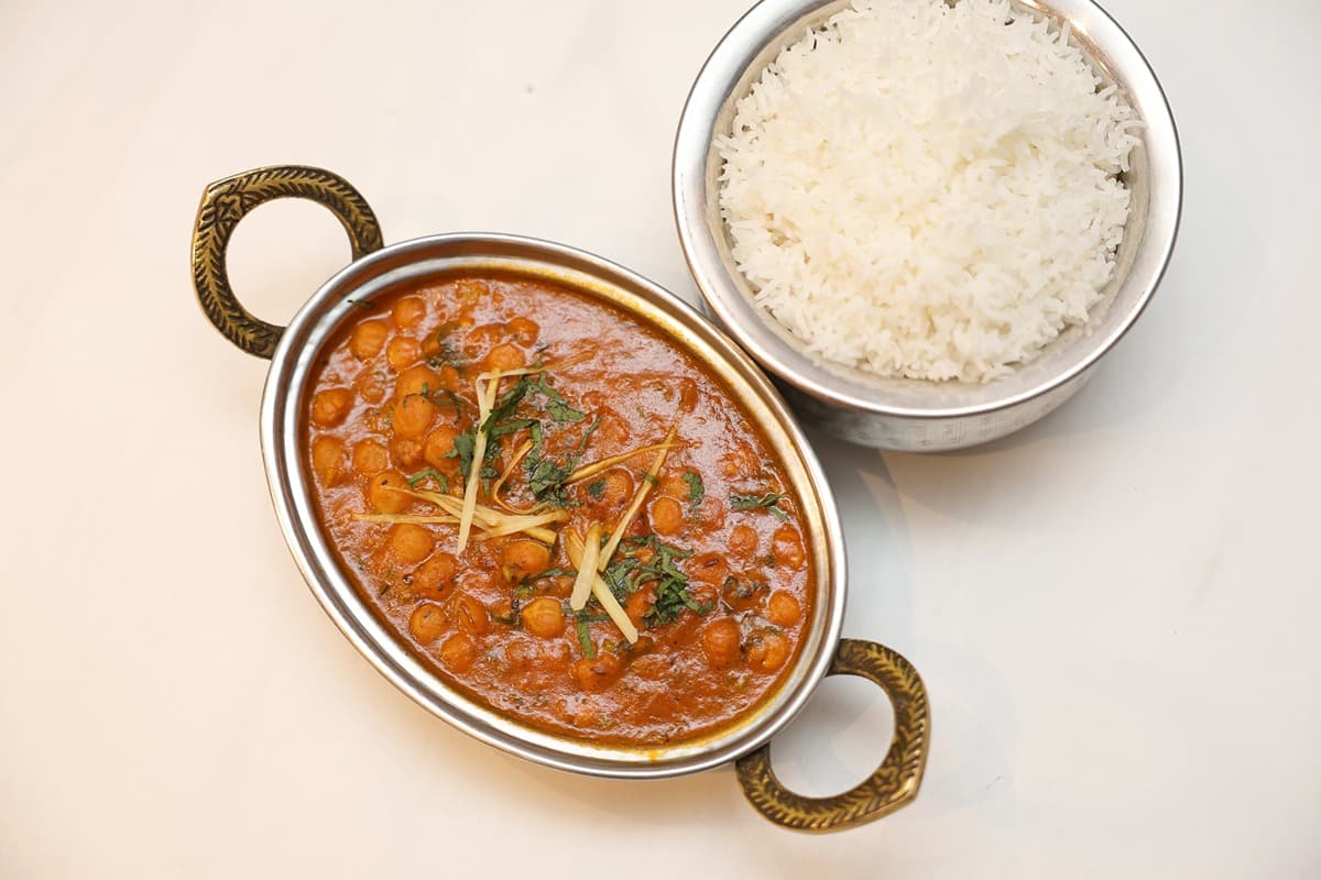 Combo Meal 1 — Contains Chana Masala with Steamed rice, GB Canteen Greenford Indian