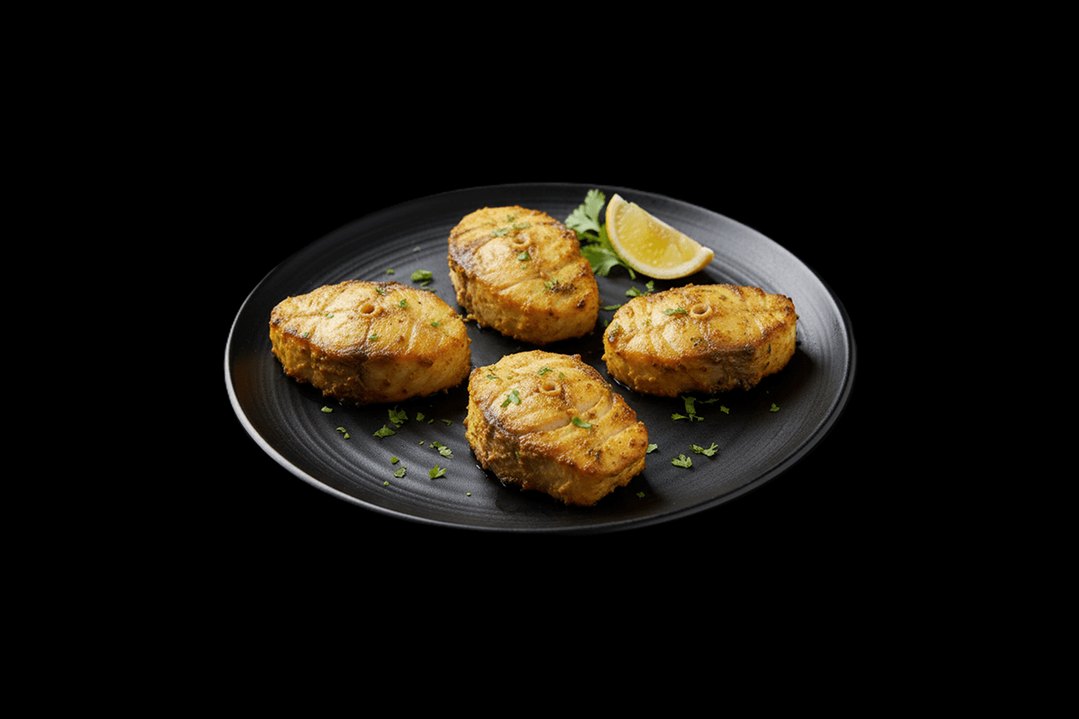 Mahi Fish Tikka — Spiced monkfish marinated in herbs and spices, roasted in the charcoal tandoor, GB Canteen Beaconsfield