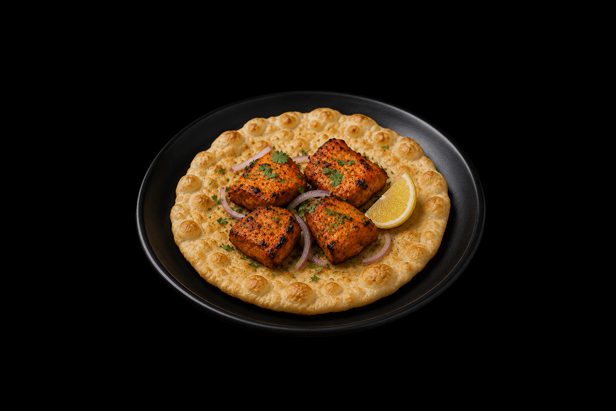 Chicken Tikka Puree — Chicken tikka served on crispy puree bread, GB Canteen Wanstead