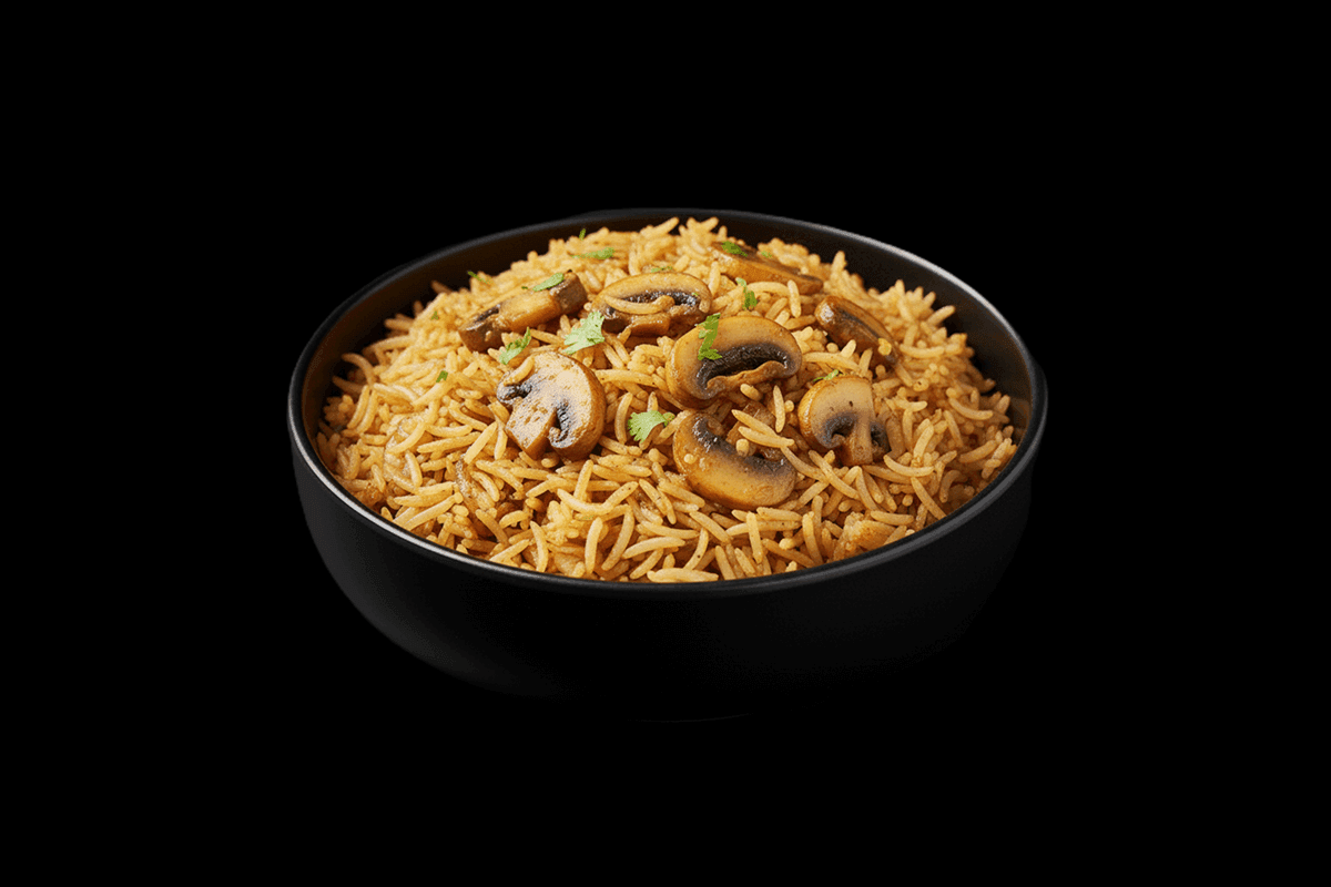 Mushroom Rice — Basmati rice fried with mushrooms, GB Canteen Kensal Rise