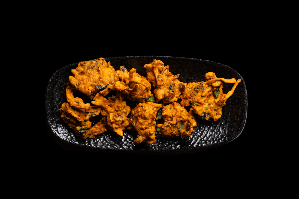 Palak Paneer Pakora — Crispy round pakoras made with spinach, onions and cheese, GB Canteen Woodford Indian