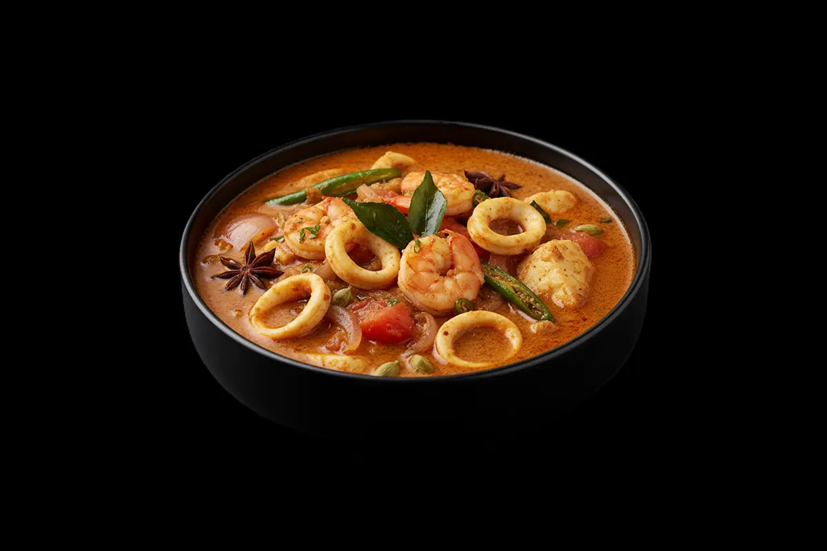 Njandu Curry — Fresh crab with shell, cooked in a coconut-flavoured sauce with authentic Kerala spices, GB Canteen Leamington
