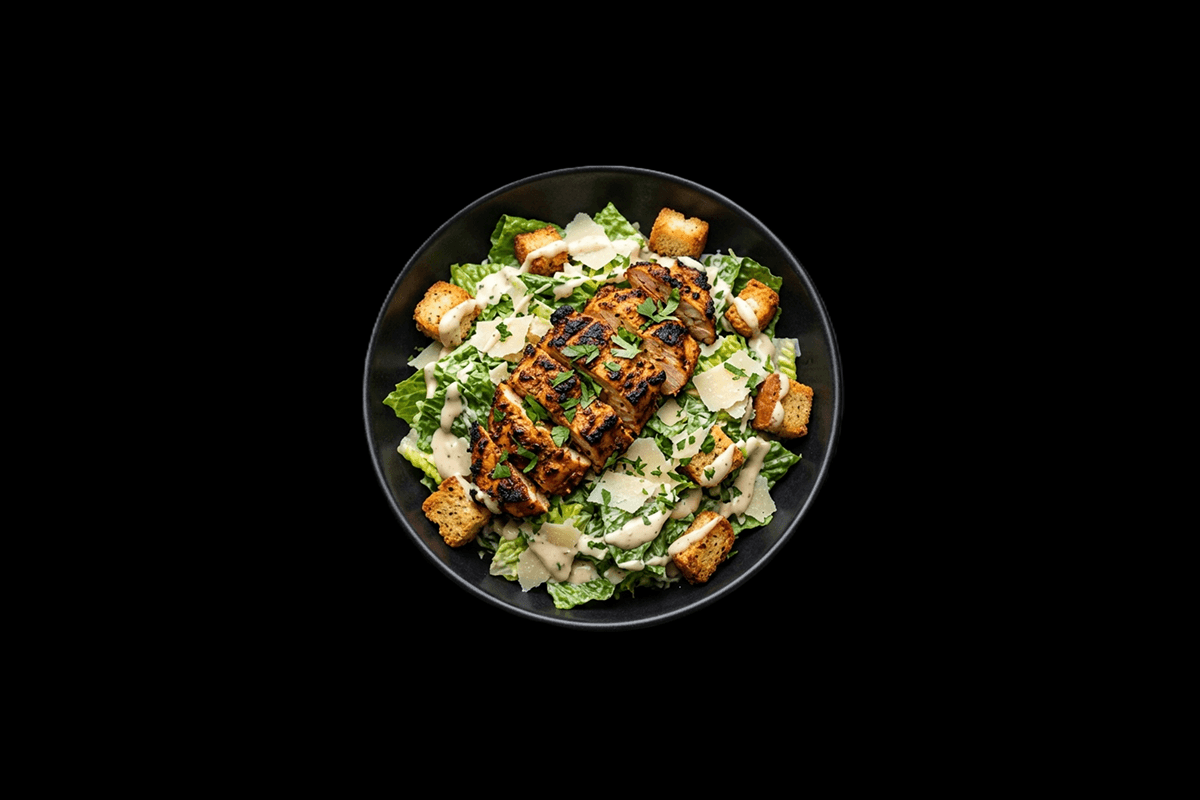 Chicken Tikka Ceasar Salad — Fresh salad topped with tender tandoori chicken tikka and Caesar dressing, GB Canteen Chandler F