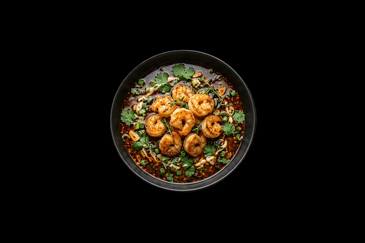 Chilli Fried Pelted Shrimp Soup — Served with King Prawns, GB Canteen Chandler Ford