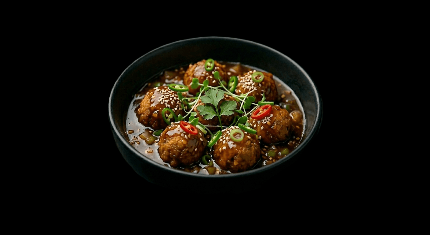 Vegetable Manchurian — Made with carrots, cauliflower, beans, spring onion sauce cooked in high flame with ginger, garlic, GB
