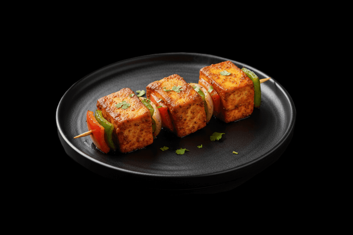 Achari Paneer Tikka — Homemade paneer marinated in spiced Indian pickle and grilled in the tandoor, GB Canteen Beaconsfield