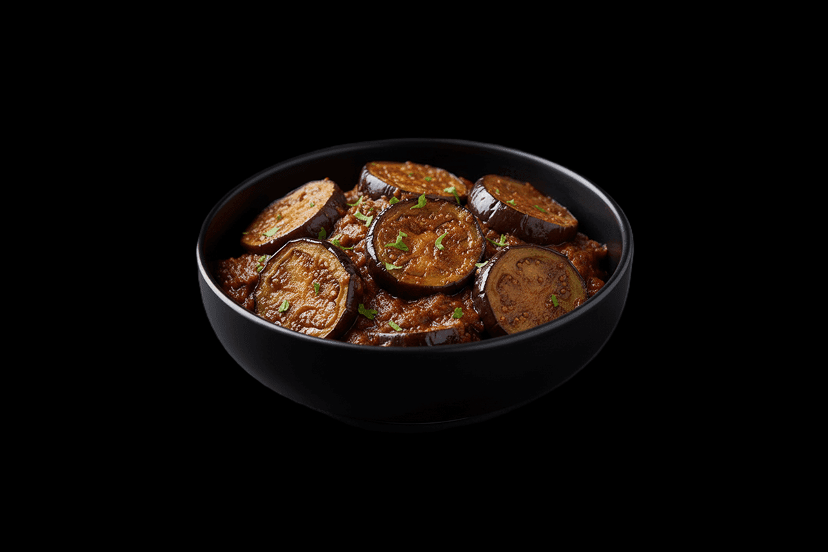 Aubergine Prawn Ginger Bhuna — Prawns and aubergine cooked in a rich ginger bhuna sauce, GB Canteen Wanstead
