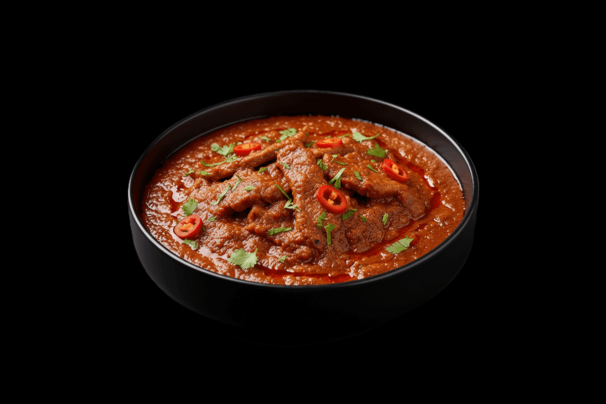 Lamb Dhakeswari — Tender pieces of grilled lamb marinated with herbs & spices, garnished with mango slices and ground almonds