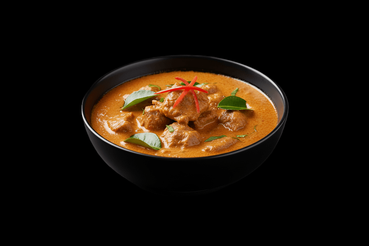 Thai Panang Curry — Coconut milk with kaffir lime leaves & shredded red chilli, GB Canteen Petts Wood Thai