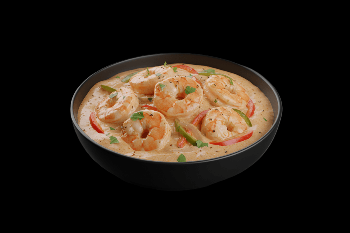 King Prawn Sali — Medium spiced king prawns topped with crispy potatoes, GB Canteen Wanstead
