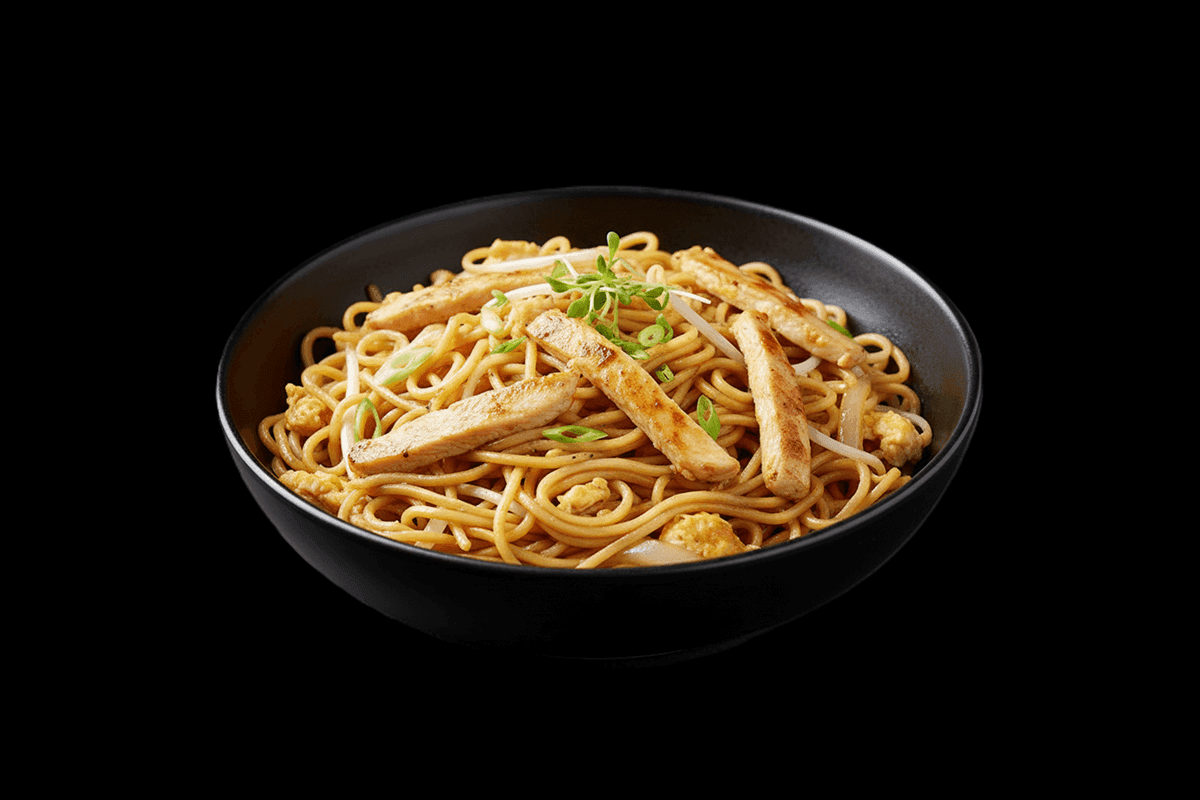 Chow Mein — Stir-fried egg noodles with soya sauce, egg, beansprouts & onions, GB Canteen Swanley Thai