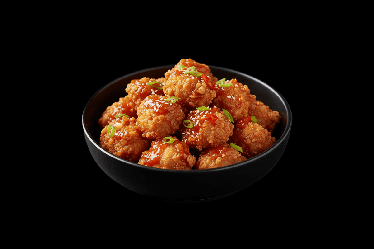 Crispy Chilli Chicken — Lightly battered chicken tossed in spicy sweet chilli seasoning sauce, GB Canteen Swanley Thai