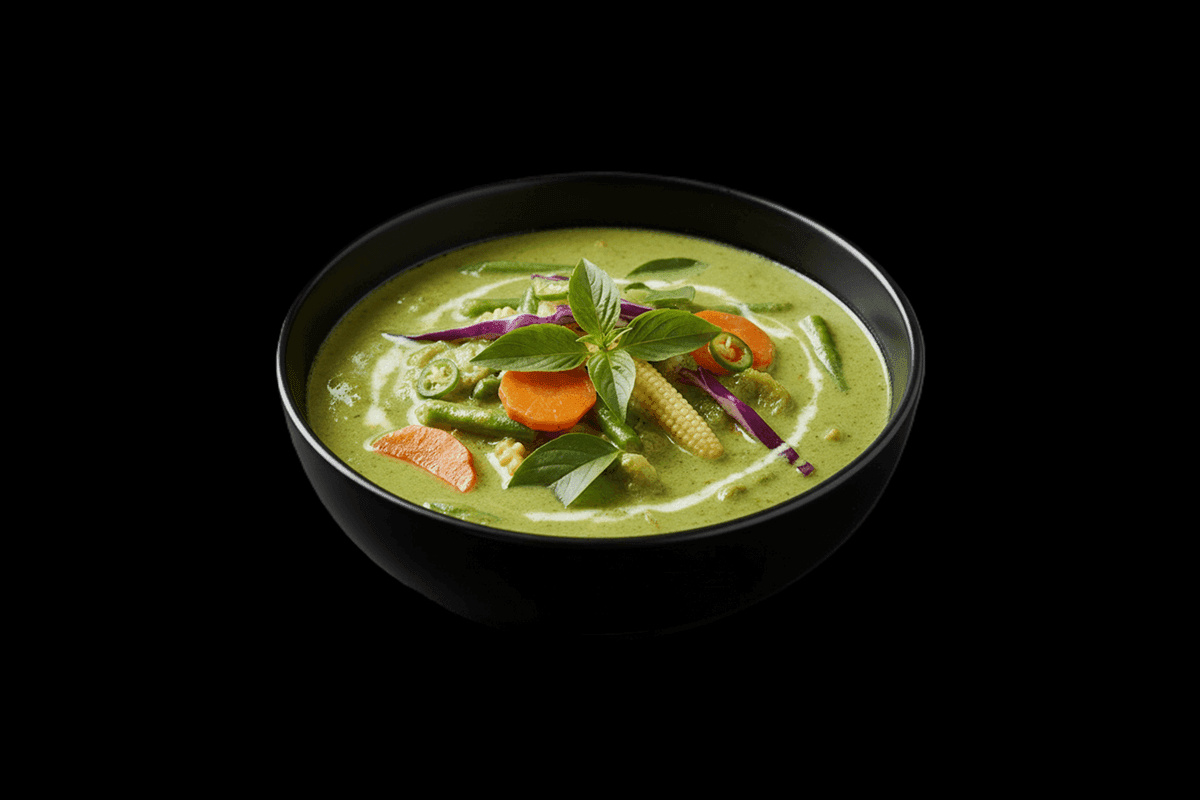 Goan Green Prawn Curry — Tiger prawns in mint, coriander, celery and spices, barbecued with peppercorn, onion, ginger and cre