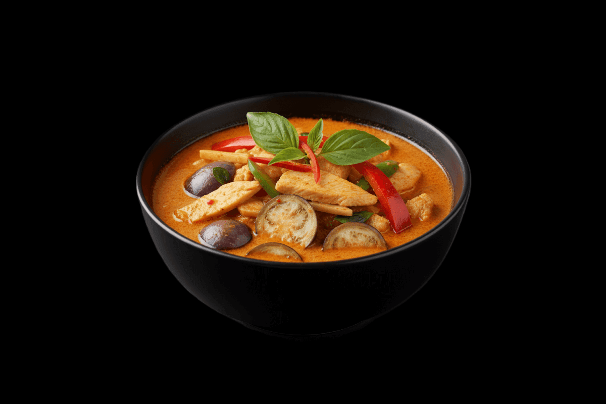 Thai Red - Chicken — Thai curries with basil leaves, lemon grass, lime leaves, shrimp paste, palm sugar, kaffir lime juice an