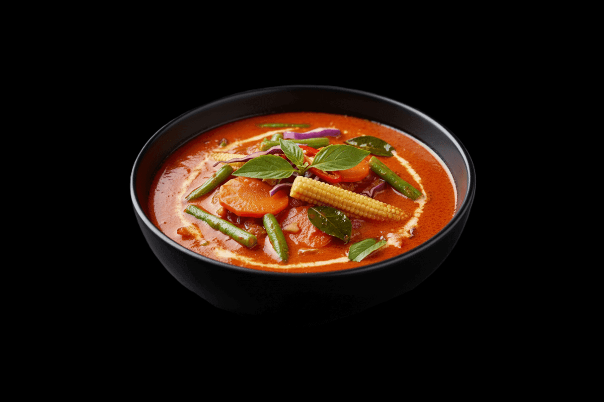 Kaeng Phed — Thai red curry cooked with lemon leaf, sweet basil & coconut milk, GB Canteen Swanley Thai