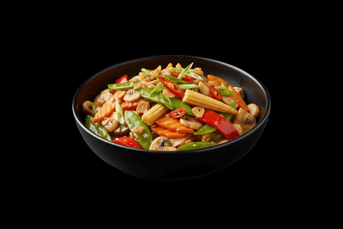 Kratiem Veg — Stir-fried curry with peppers, chilli, garlic & spring onion, GB Canteen Swanley Thai
