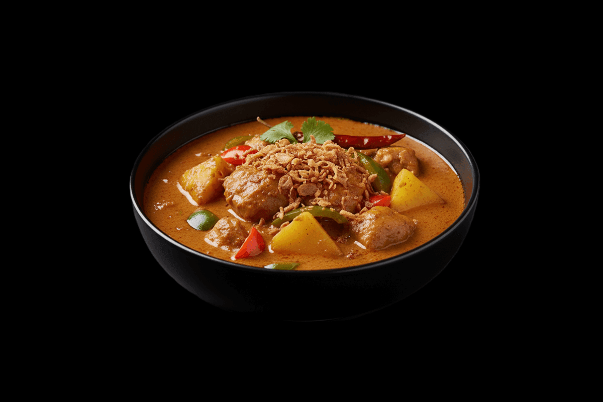 Massaman Chicken Curry — Smooth yellow curry with peanuts & potatoes, GB Canteen Swanley Thai