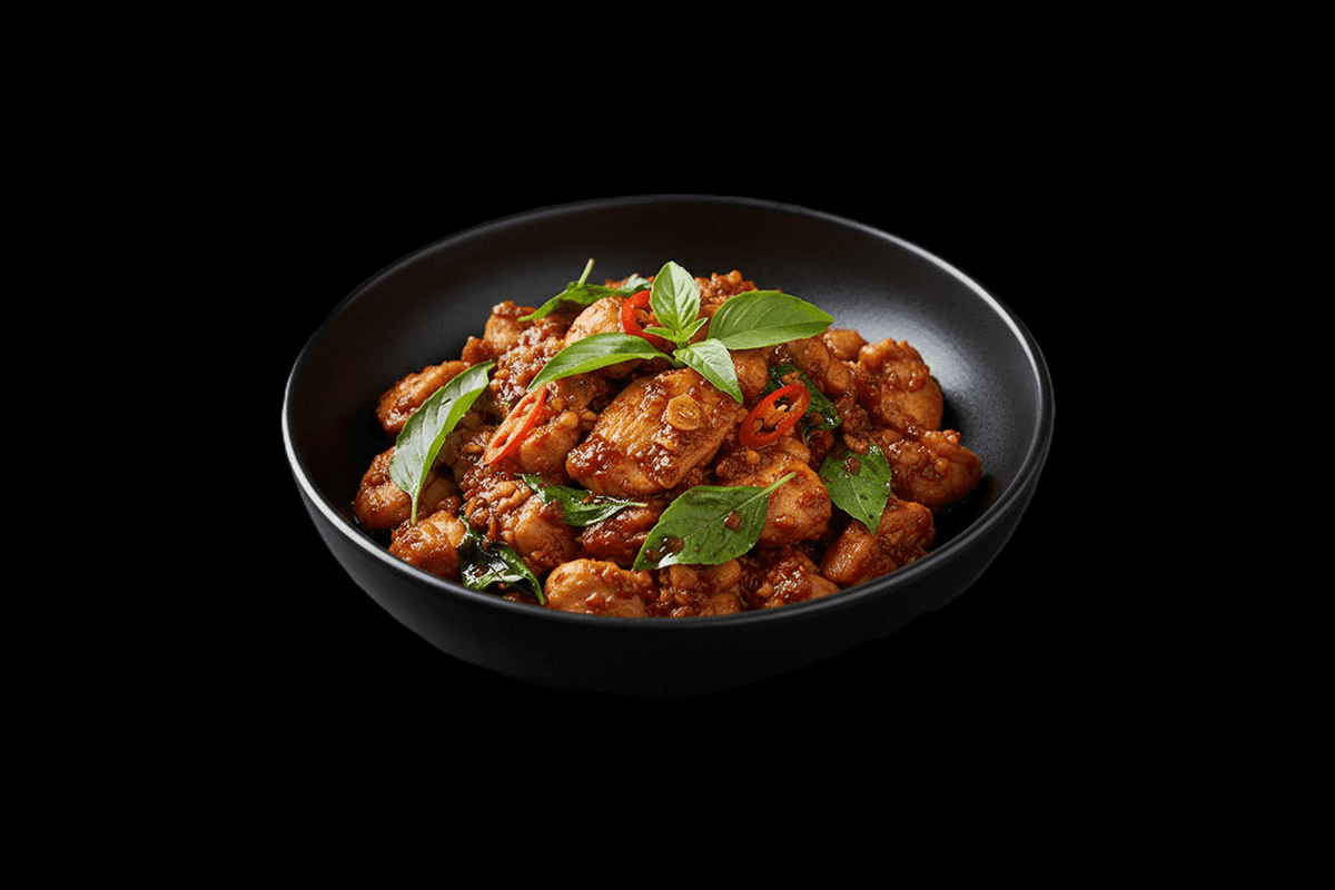 Pad Kra-Praw Chicken — Spicy & fragrant stir-fried curry with Thai basil & holy basil, GB Canteen Swanley Thai