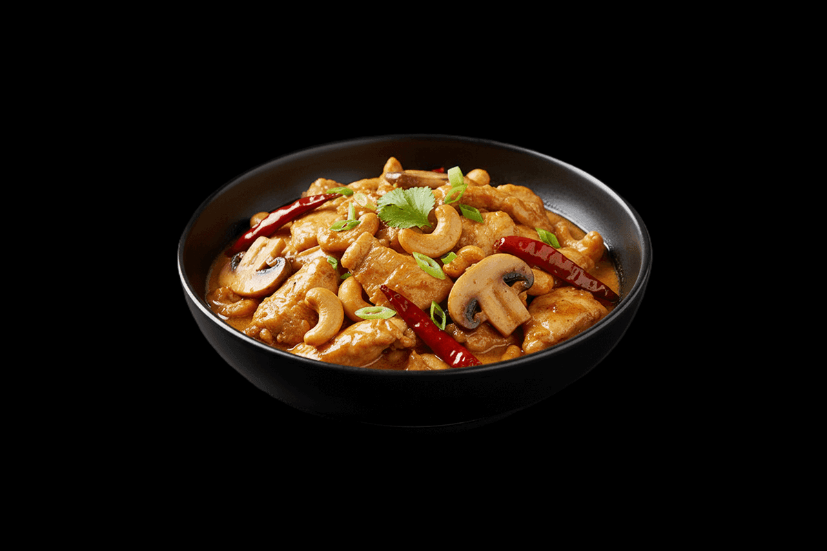Pad Med Mamuang Chicken — Stir-fried curry with cashew nuts, mushrooms & dried chillies, GB Canteen Swanley Thai