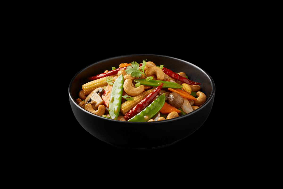 Pad Med Mamuang Veg — Stir-fried curry with cashew nuts, mushrooms & dried chillies, GB Canteen Swanley Thai