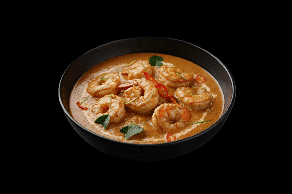 Panang Prawn Curry — Sweet, mild & fragrant curry with ginger, lemongrass, kaffir lime leaves, garlic & coconut milk, GB Cant