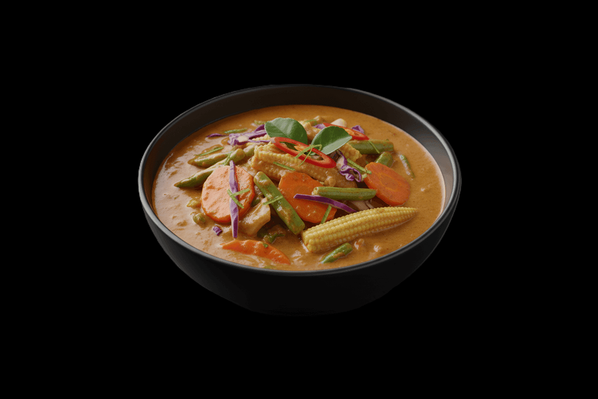 Panang Veg Curry — Sweet, mild & fragrant curry with ginger, lemongrass, kaffir lime leaves, garlic & coconut milk, GB Cantee