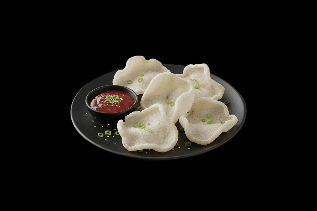 Prawn Crackers — Deep-fried crackers of dried starch served with sweet chilli sauce, GB Canteen Swanley Thai