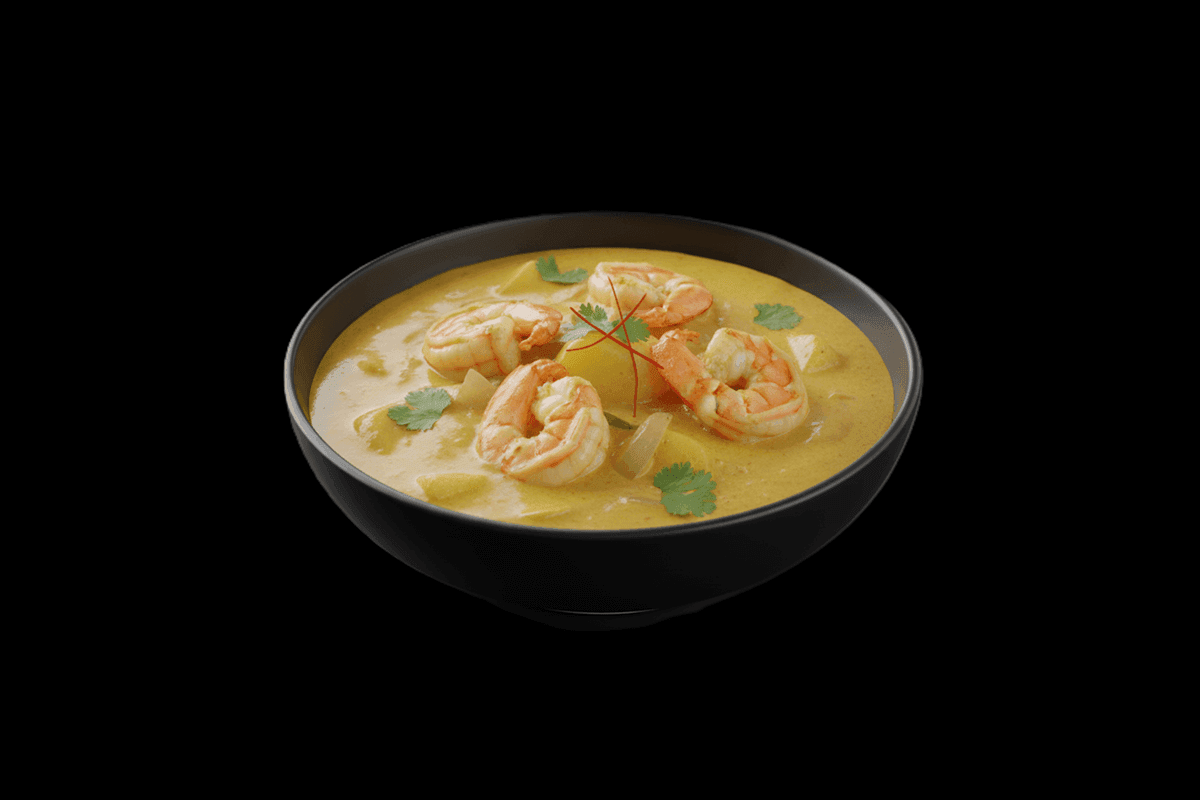 Yellow Prawn Curry — Smooth yellow curry with onion & potatoes, GB Canteen Swanley Thai