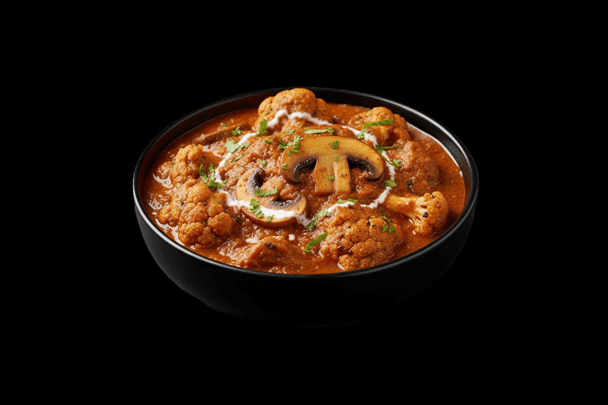 Cauliflower & Mushroom Masala — Mushroom and Cauliflower stir fried with onion, tomato sauted in ginger and garlic paste seas