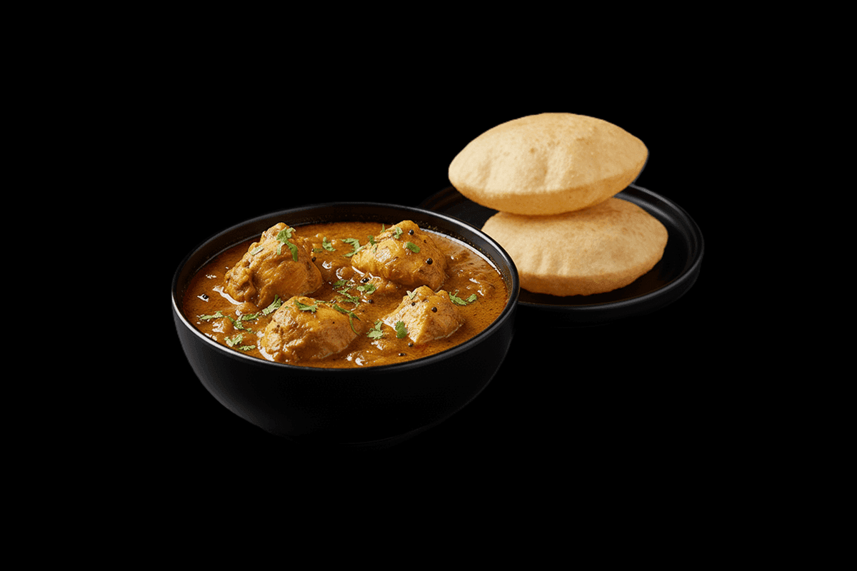 Chicken Poori — Chicken cooked in sauce served on poori, GB Canteen Tooting High Street
