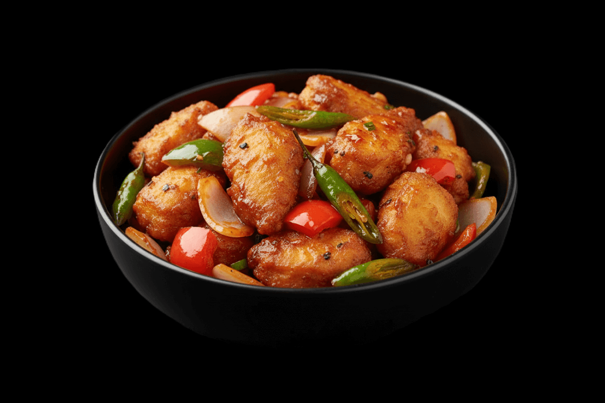 Fish Chilli Masala — Boneless fish cooked with green chillies & medium hot spices, GB Canteen Kensal Rise