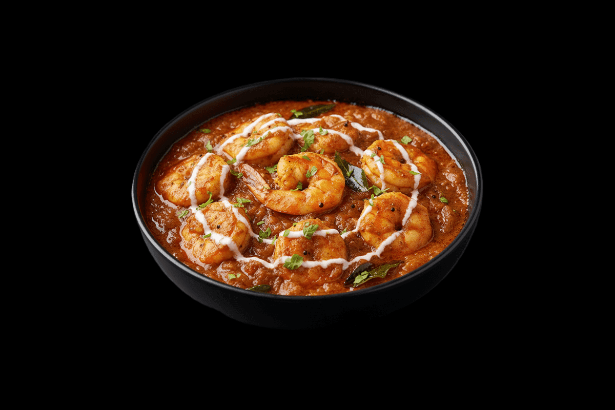 Konju Masala — King prawns cooked in thick masala, GB Canteen Tooting High Street